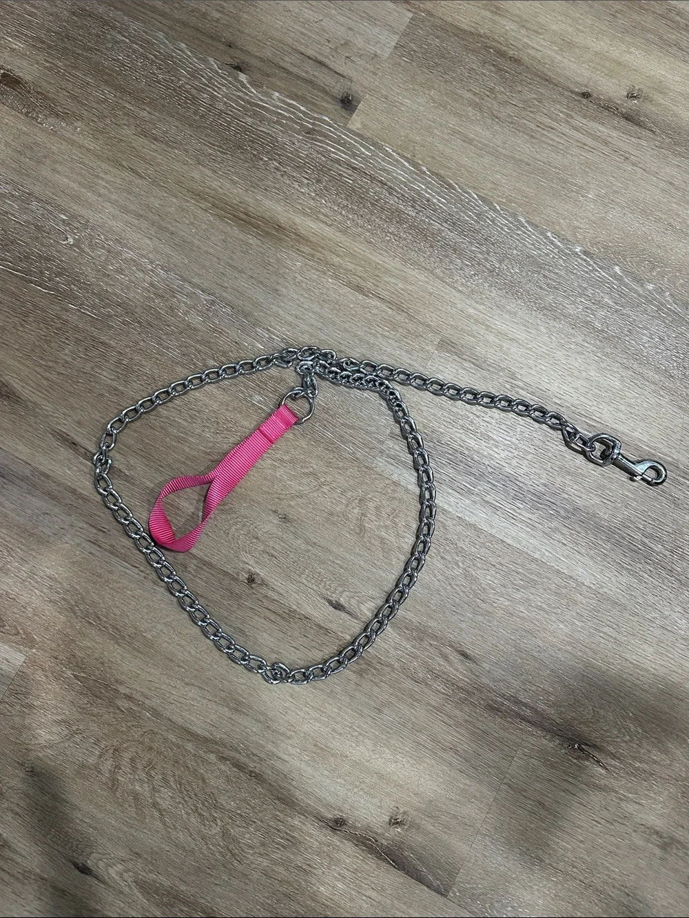 Silver Chain Dog Leash with Pink Handle 5 fr - heavy duty chain